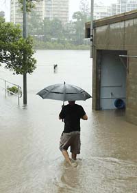 Vattnet stiger i Brisbane. Foto: Tertius Pickard/Scanpix