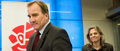 Socialdemokraternas partiledare Stefan Löfven och partiets ekonomiska expert Magdalena Andersson. Foto: Tomas Oneborg/Scanpix