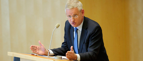Carl Bildt sade till Etiopiens premiärminister att han vill att journalisterna släpps fria så snart som möjligt. FOTO: Henrik Montgomery/SCANPIX