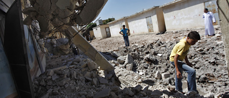 En skola i staden Aleppo har blivit förstörd av en granat. Foto: Khail Hamra/Scanpix
