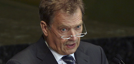 Finlands president Sauli Niinistö vill sänka sin lön.
Foto: Seth Wenig/Scanpix.