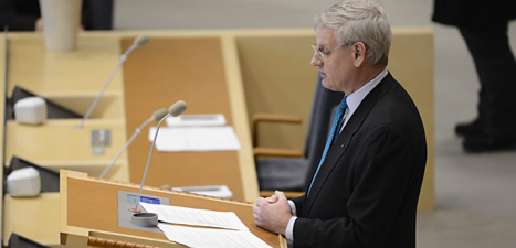 Carl Bildt berättar vad Sverige har för utrikespolitik. Foto: Leif R Jansson/Scanpix
