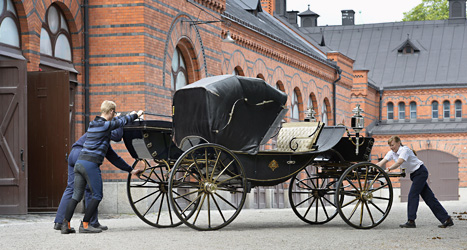 Den här vagnen ska bröllopsparet åka i. Foto.Anders Wiklund/Scanpix.