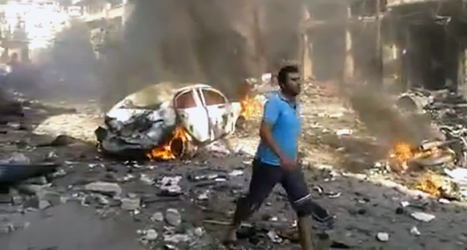 Bomben i staden Darkoush i Syrien dödade många, Foto: Shaam News/TT.