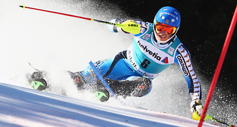 André Myhrer i helgens tävling i Adelboden. Foto: Giovanni Auletta/TT.
