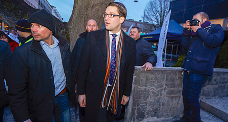 När Sverigedemokraternas ledare Jimmie Åkesson pratar blir det ofta protester. Foto: TT