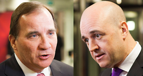 Socialdemokraternas ledare Stefan Löfven och Moderaternas ledare Fredrik Reinfeldt. Foto: TT.