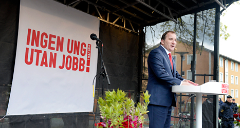 Socialdemokraternas ledare Stefan Löfven talade i Stockholm. Foto: Jessica Gow /TT