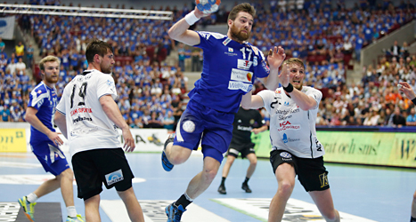Alingsås vann SM-finalen i handboll mot Lugi från Lund.
Foto: Drago Prulovic/TT.