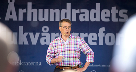 Kristdemokraternas ledare Göran Hägglund håller tal i Ullared. Foto: Björn Larsson Rosvall /TT