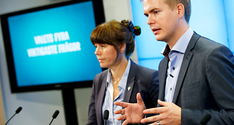 Miljöpartiets ledare Åsa Romson och Gustaf Fridolin. Foto: TT