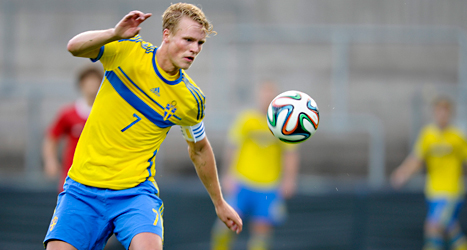 Oscar Hiljemark gjorde segermålet när Sverige vann mot turkiet.
Foto: Björn Lindgren/TT.
