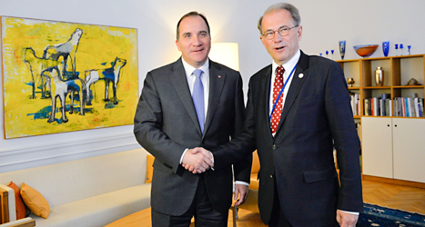 Socialdemokraternas ledare Stefan Löfven och riksdagens talman Per Westerberg. Foto: Henrik Montgomery /TT