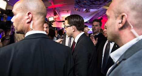 Sverigedemokraternas ledare Jimmie Åkesson har flera livvakter. Foto: Lars Pehrson/SvD/TT