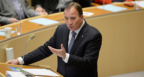 Statsminister Stefan Löfven i riksdagen. Foto: TT