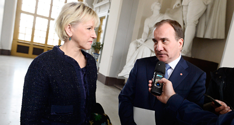 Utrikesminister Margot Wallström och statsminister Stefan Löfven är överens om att Palestina ska räknas som ett eget land. Foto: TT