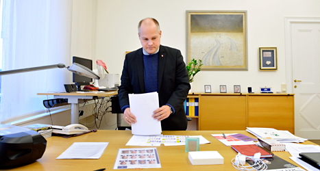 Justitieminister Morgan Johansson på sitt kontor. Foto: TT