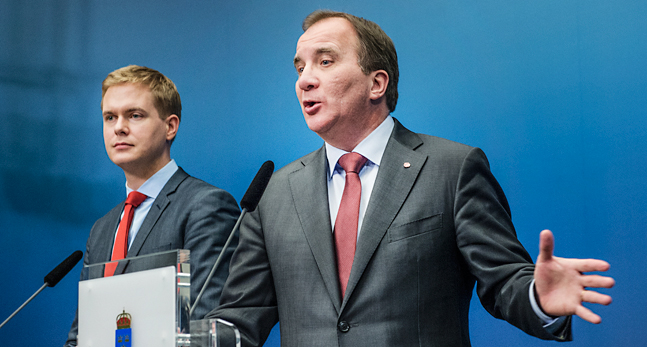Miljöpartiets ledare Gustav Fridolin och Socialdemokraternas ledare Stefan Löfven