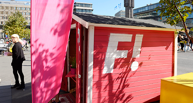 En valstuga för partiet Feministiskt initiativ