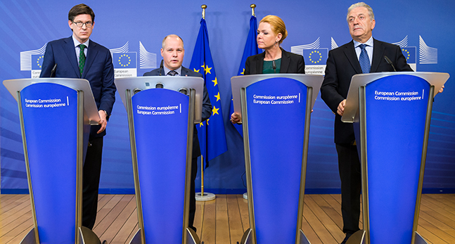 Ole Schroder, Inger Stojberg, Morgan Johannson och Dimitris Avramopoulos.