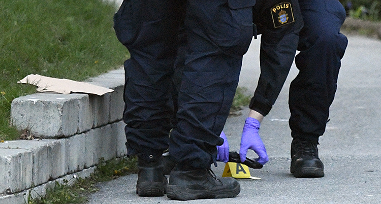 En polis tar hand om ett vapen