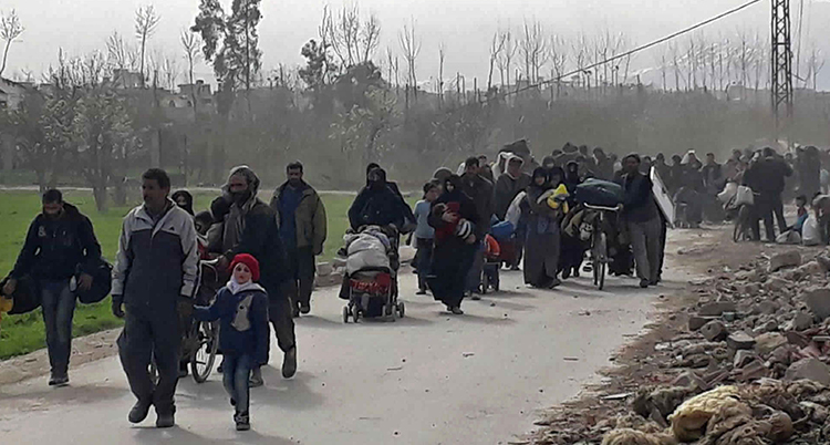 Människor på flykt från Ghouta
