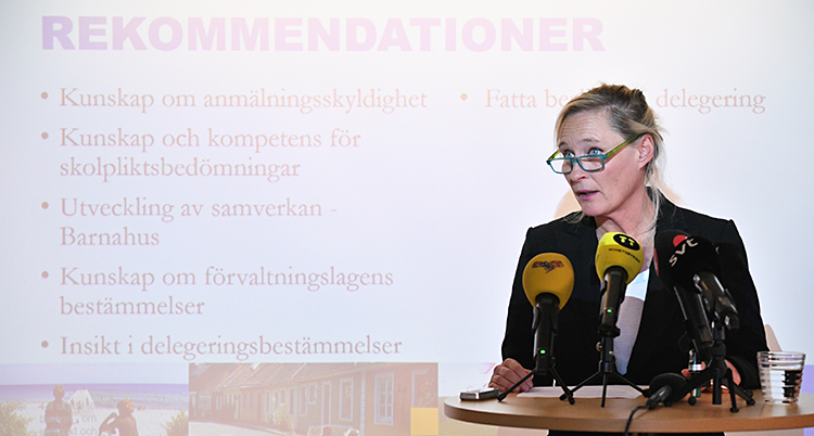 Vikström framför en powerpoint med rekommendationer för kommunen.