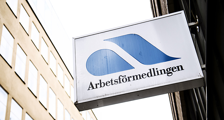 Skylt på Arbetsförmedlingens logga.