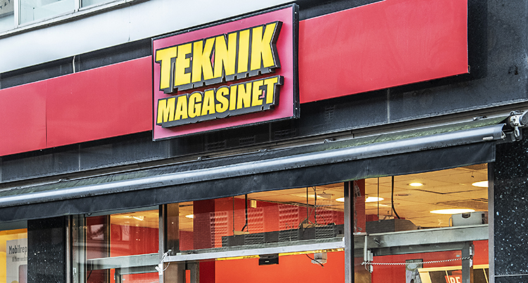 Teknikmagasinets skyllt i rött och gult.