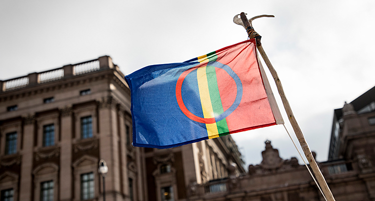 En bild på samernas flagga.