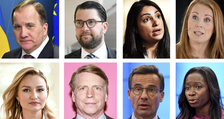 Åtta små bilder på partiledarna.