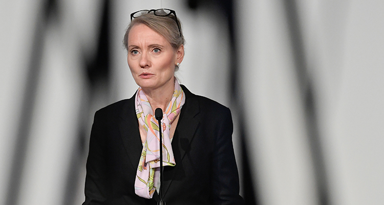 karin tegmark wisell på presskonferensen.