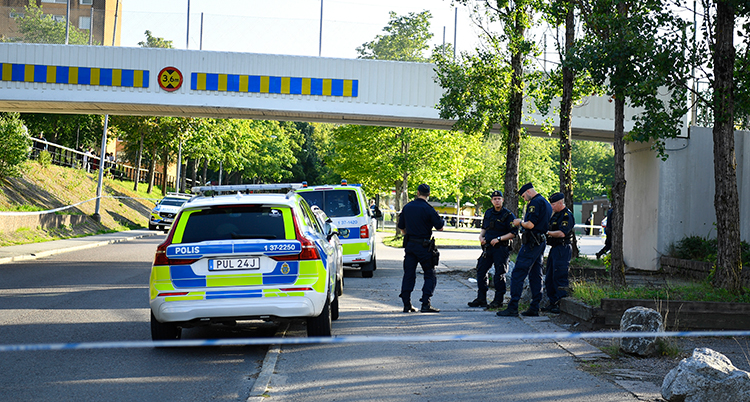Poliser på en gata.