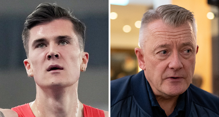 En bild visar Jakob i kläder för löpare. En anan bild visar hans pappa inomhus.