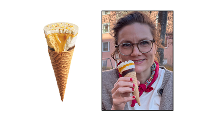 En glass och Sarah med en glass.
