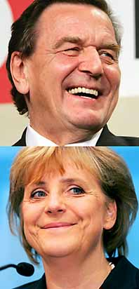 Gerhard Schröder och Angela Merkel var huvudpersonerna i valet i Tyskland. Foto: Markus Schreiber/PrB