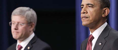 Kanadas premiärminister Stephen Harper och USAs president Barack Obama. Foto: Pablo Martinez/Scanpix