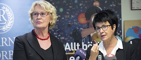 Metta Fjelkner och Eva Lis Siren är ledare för de två lärarfacken. Foto: Bertil Enevåg/Scanpix.