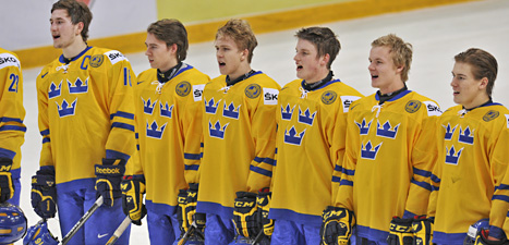 Sveriges juniorlag slog Ryssland i VM. Foto: Alex Kudenko/Scanpix