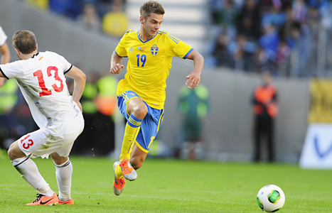 Alexander Kacaniklic gjorde målet när Sverige vann mot Makedonien. Foto: Björn Lindgren/Scanpix.