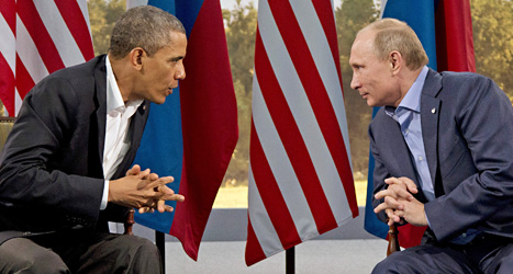 USAs ledare Barack Obama och Rysslands ledare Vladimor Putin.
Foto. Evan Vucci/Scanpix.