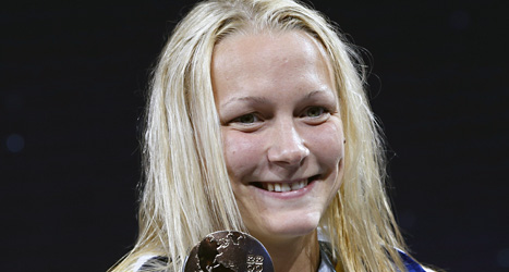 Sarah Sjöström vann VM guld på 100 meter fjärilsim. Foto: Michael Sohn/Scanpix.