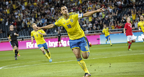 Efter två minuter gjorde Zlatan mål i matchen mot Norge. Foto: Christine Olsson /Scanpix.