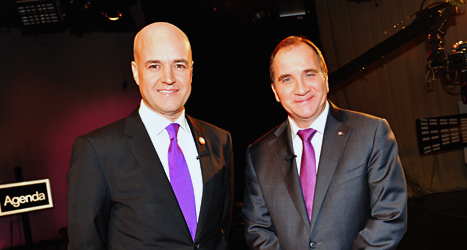 Moderaternas ledare Fredrik Reinfeldt och Socialdemokraternas ledare Stefan Löfven var huvudmotståndarna i tv-debatten i söndags.
Foto: Jonas Ekströmer/TT.