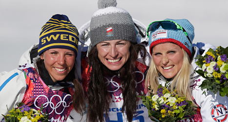 Vinnarna i loppet: Charlotte Kalla, Justina Kowalczyk och Therese Johaug. Foto: TT