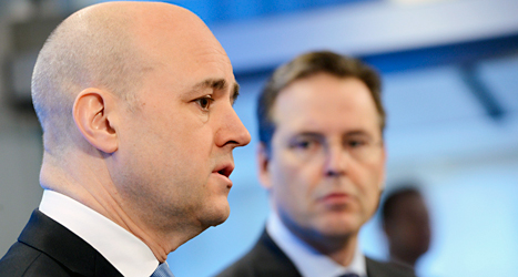 Statsminister Fredrik Reinfeldt och finansminister Anders Borg berättar om Moderaternas planer. Foto: Bertil Enevåg Ericson /TT.