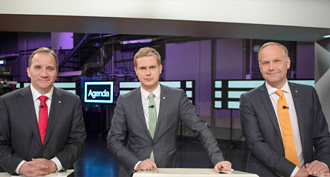 Socialdemokraternas Stefan Löfven, Miljöpartiets Gustav Fridolin och Vänsterpartiets Jonas Sjöstedt. Foto: TT