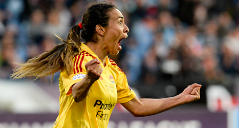 Marta jublar över mål i en match i Champions League.
Foto: Jonas Ekströmer /TT