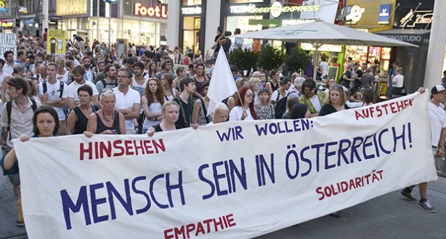 Demonstration i Wien i Österrike.