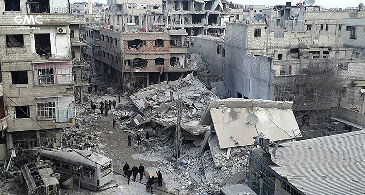 Bombade hus i Ghouta